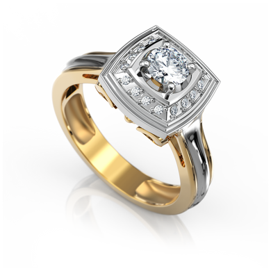 Золота каблучка з діамантами "Camille", уточнюйте, 16Кр57-0.09-4/4; 1Кр57-0.34-4/4, Білий