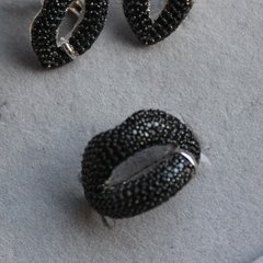 Серебряное кольцо "Lips Black", Черный, 15, Черный