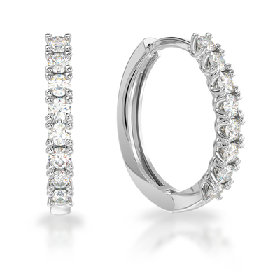 Золоті сережки-кільця з діамантами "Rings", 2.20, 14Кр57-0,40-2/2, Білий