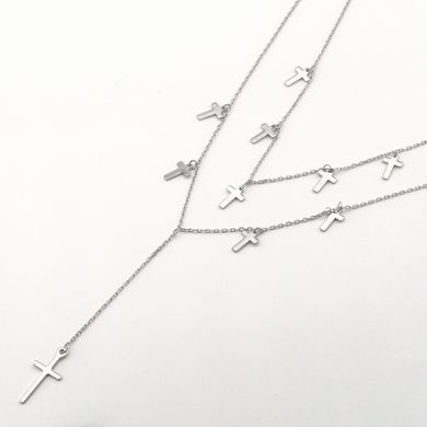 Фото Подвійне срібне кольє Хрестики з фіанітами