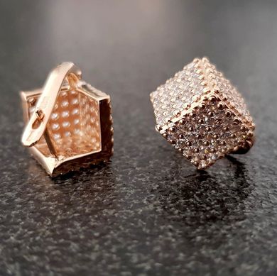 Золоті сережки "Cube Diamond", 4.83, Білий