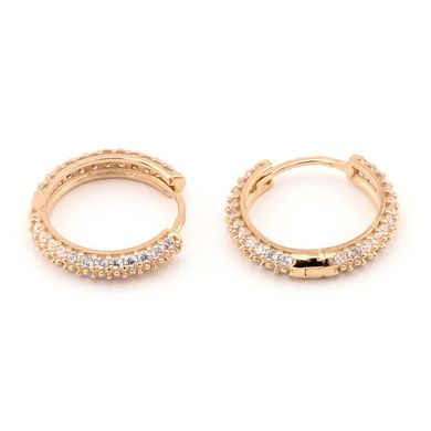 Золотые серьги-кольца с фианитами (Диаметр 1 см) C12986
