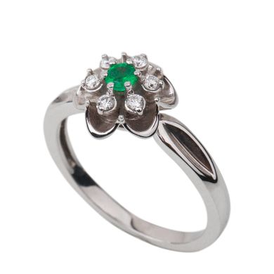 Золотое кольцо с изумрудом и бриллиантами RO06052, уточнюйте, Зеленый