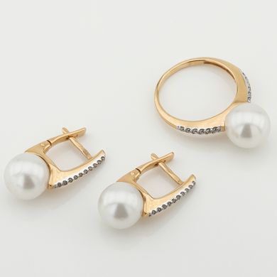 Фото Золоті сережки з перлами і фіанітами
