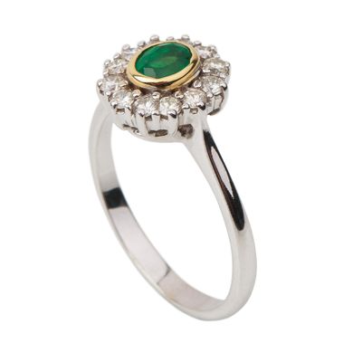 Золотое кольцо с изумрудом и бриллиантами ЗО38326, уточнюйте, Зеленый