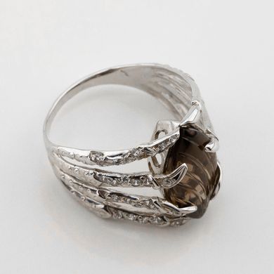 Золотое кольцо с дымчатым кварцем и фианитами 111016asq, 19,5 размер, уточнюйте