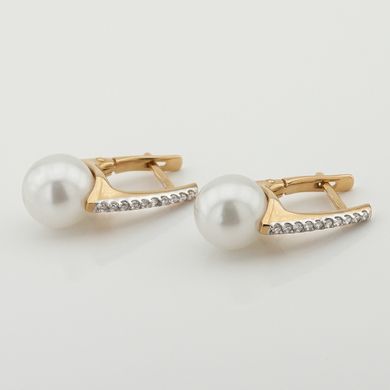 Фото Золоті сережки з перлами і фіанітами