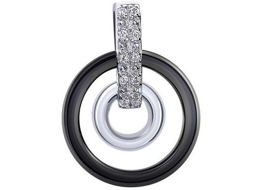 Серебряная подвеска с фианитами и керамикой С4106, Черный, Черный