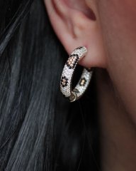 Серебряные серьги кольца "Leopard Style" , Белый-Черный