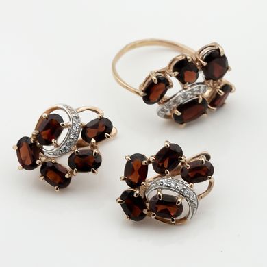 Золотые серьги с гранатом и фианитами 12712gr