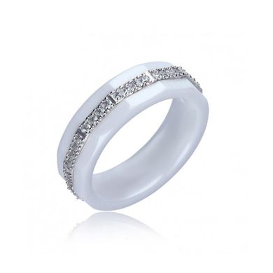 Серебряное кольцо с белой керамикой с1008б, 16.5, Белый