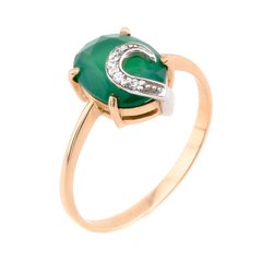 Фото Золотое кольцо с зеленым агатом и фианитами 11047ga