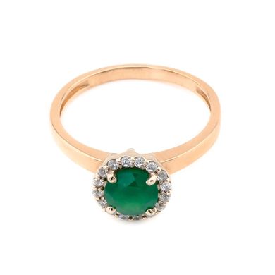 Фото Золотое кольцо с зеленым ониксом и фианитами 111002go