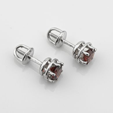 Серебряные серьги -гвоздики с синт. гранатом 12469gr-4, Гранат