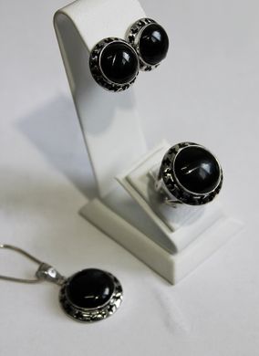 Срібні сережки "Camilla Onix Black", Черный, Чорний