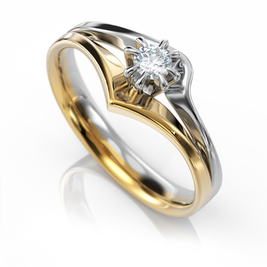 Золота каблучка з діамантом "Renaissance", уточнюйте, 1Кр57-0.11-4/4, Білий
