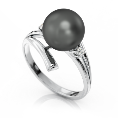 Золотое кольцо с жемчугом и бриллиантами "Perfection", уточнюйте, 2Кр57-0.05-4/4; 1Перлина культ.(морська Таіті), Черный