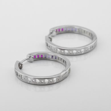 Фото Срібні сережки-кільця з кольоровимі фіанітами