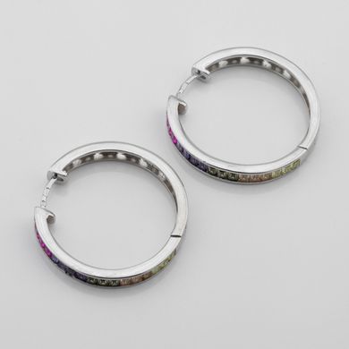 Фото Срібні сережки-кільця з кольоровимі фіанітами