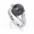 Золота каблучка з перлиною і діамантами "Comely", уточнюйте, 2Кр57-0,07-1/3; 1Перлина культ.(морська Таіті), Чорний
