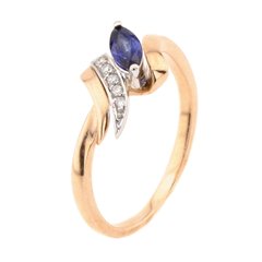 Фото Золотое кольцо с сапфиром и бриллиантами YZ30849