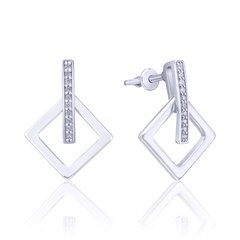 Срібні сережки-гвоздики з керамікою і фіанітами С2010, Білий, Білий