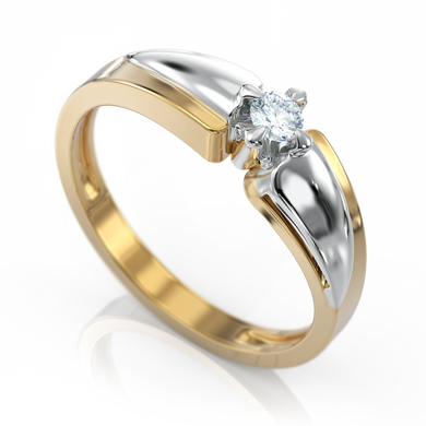 Золотое кольцо с бриллиантом "Mildred", уточнюйте, 1Кр57-0.11-4/4, Белый
