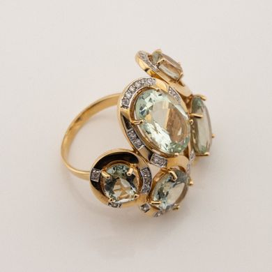 Золотое кольцо с зеленым кварцем и фианитами 11350gq, 18,5 размер, уточнюйте
