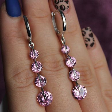 Серебряные серьги "Pink diamonds", Розовый, Розовый