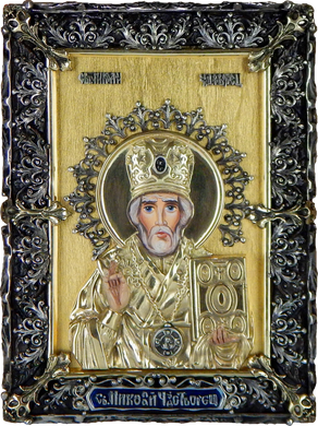 Фото Икона Святого Николая Чудотворца с сусальным золотом