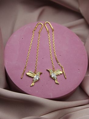 Серебряные серьги "Hummingbird Gold", Белый