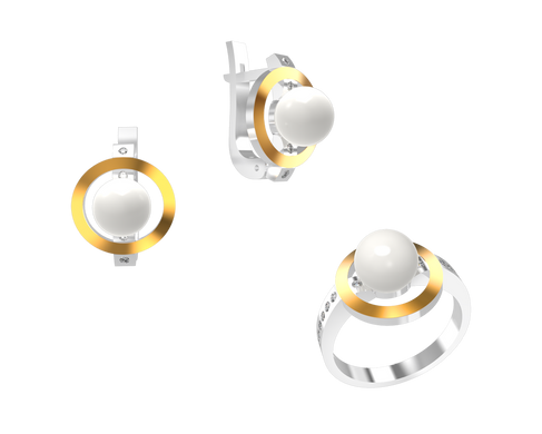 Срібний набір сережки і каблучка "Saturn"