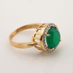 Фото Золотое кольцо с зеленым ониксом и фианитами 11919go