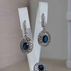 Серебряные серьги "Ionika Blue", Белый-Синий, Белый-Синий