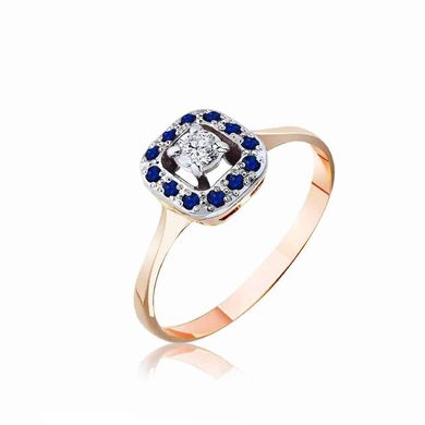 Золотое кольцо с бриллиантом и сапфирами 31556 51, 16, Белый-Синий