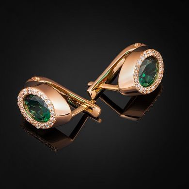 Золоті сережки "Luxury Emerald", Зелений