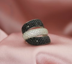 Серебряное женское кольцо "Contrast", Белый-Черный, уточнюйте, Белый-Черный