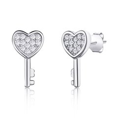 Срібні сережки цвяшки "Heart key"