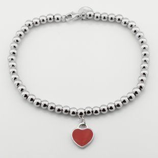 Серебряный браслет Сердечко с эмалью (красный) b15914, 17,5
