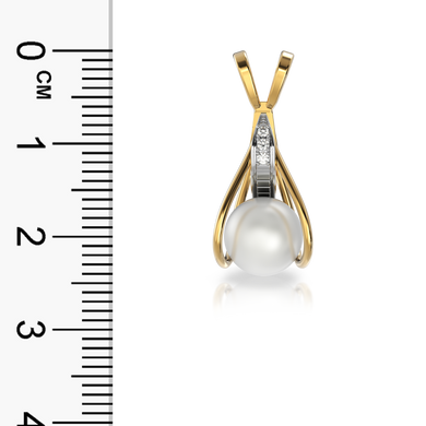 Золотая подвеска с жемчугом и бриллиантами "Cynosure", 2.01, 3Кр57-0,02-4/5; 1Перлина культ.(прісн. біла), Белый