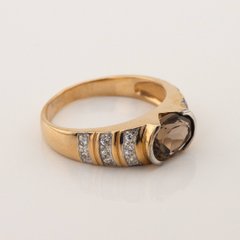 Фото Золотое кольцо с дымчатым кварцем и фианитами 11970sq