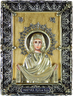 Фото Ікона настінна Покров Пресвятої Богородиці з сухозлітним золотом