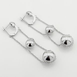 Серебряные серьги Шарики на цепочке c121802