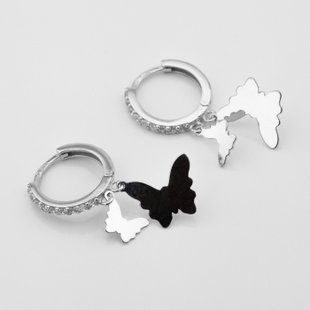 Серьги Бабочки в белом золоте с фианитами c121478