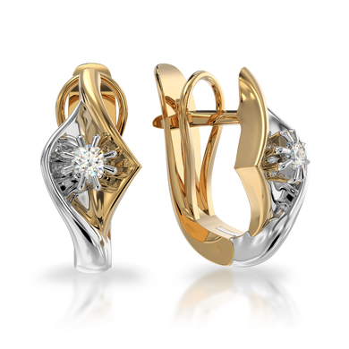Золоті сережки з діамантами "Renaissance", 2Кр57-0.12-4/4, Білий