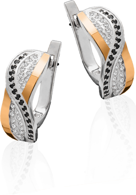 Срібні жіночі сережки "Binding", Білий-Чорний