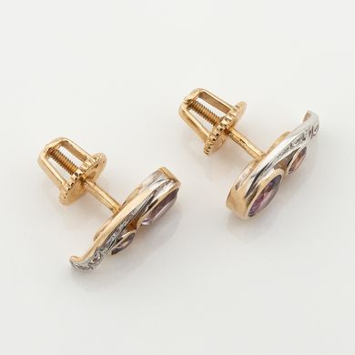 Фото Золоті сережки-гвоздики з аметистами та фіанітами