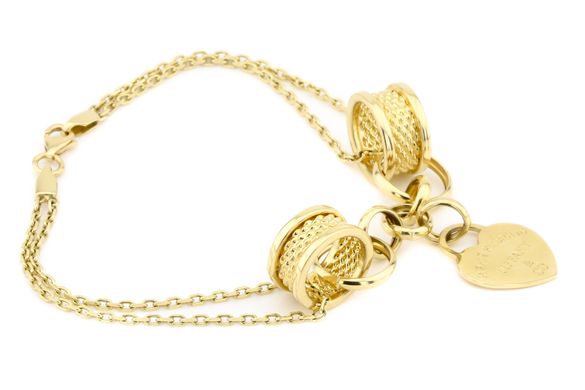 Золотой браслет с сердечком и двойной цепью КВ15033