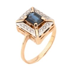Фото Золотое кольцо с сапфиром и бриллиантами 11176с