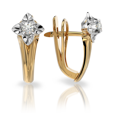 Золоті сережки з діамантами "Chimes", 3.32, 2Кр57-0,19-2/4, Білий